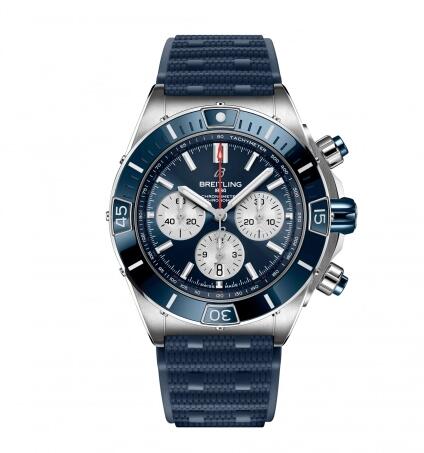 Review Breitling Super Chronomat B01 44 Stainless Steel Blue Rubber Replica Watch AB0136161C1S1 - Click Image to Close