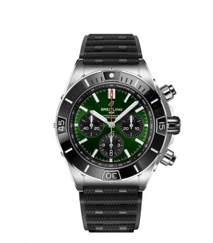 Review Replica Breitling Super Chronomat B01 44 Stainless Steel Green Rubber Rouleaux Watch AB0136251L1S1 - Click Image to Close