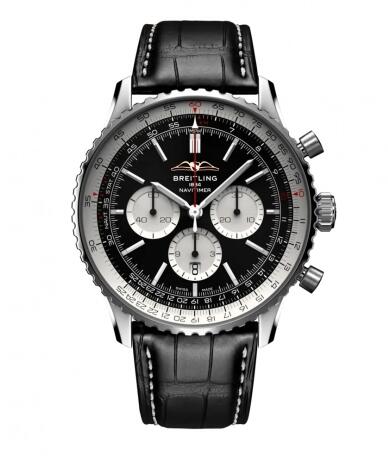 Review 2022 Breitling Navitimer B01 Chronograph 46 Stainless Steel Black Alligator Folding Replica Watch AB0137211B1