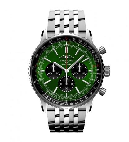 Review 2022 Breitling Navitimer B01 Chronograph 46 Stainless Steel Green Bracelet Replica Watch AB0137241L1A1 - Click Image to Close