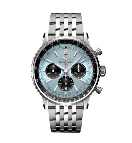 Review 2022 Breitling Navitimer B01 Chronograph 43 Stainless Steel Ice Blue Bracelet Replica Watch AB0138241C1A1 - Click Image to Close