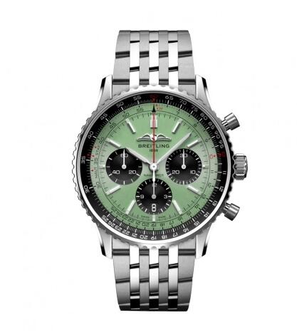 Review 2022 Breitling Navitimer B01 Chronograph 43 Stainless Steel Mint Green Bracelet Replica Watch AB0138241L1A1