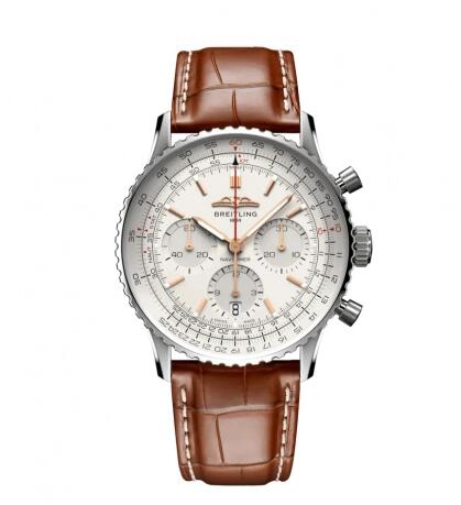 Review 2022 Breitling Navitimer B01 Chronograph 41 Stainless Steel Silver Alligator Folding Replica Watch AB0139211G1P1 - Click Image to Close