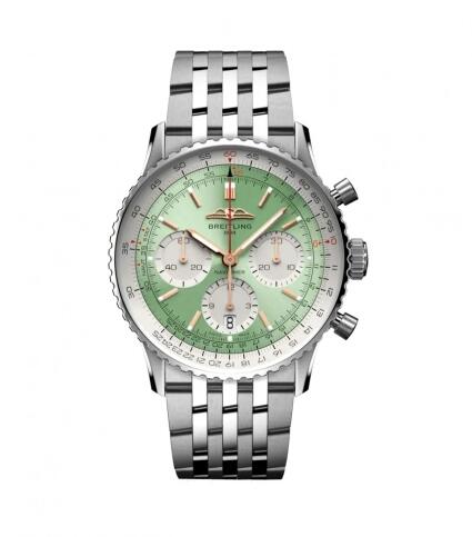 Review 2022 Breitling Navitimer B01 Chronograph 41 Stainless Steel Mint Green Bracelet Replica Watch AB0139211L1A1 - Click Image to Close