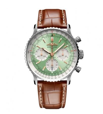 Review 2022 Breitling Navitimer B01 Chronograph 41 Stainless Steel Mint Green Alligator Folding Replica Watch AB0139211L1P1 - Click Image to Close