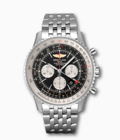 Review Replica Breitling Navitimer B04 Chronograph GMT 48 Stainless Steel Black AB0441211B1A1 Watch - Click Image to Close