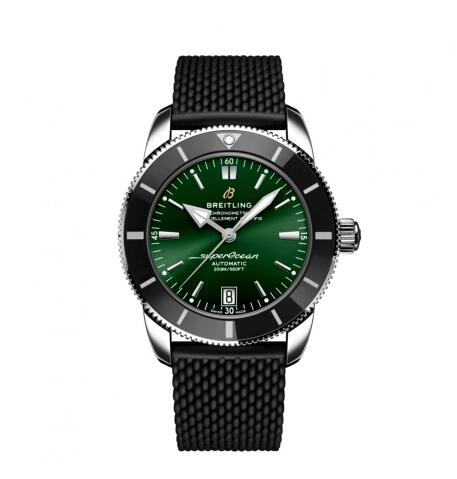 Review Replica Breitling Superocean Heritage II 42 Stainless Steel Black Green Rubber Folding Watch AB2010121L1S1