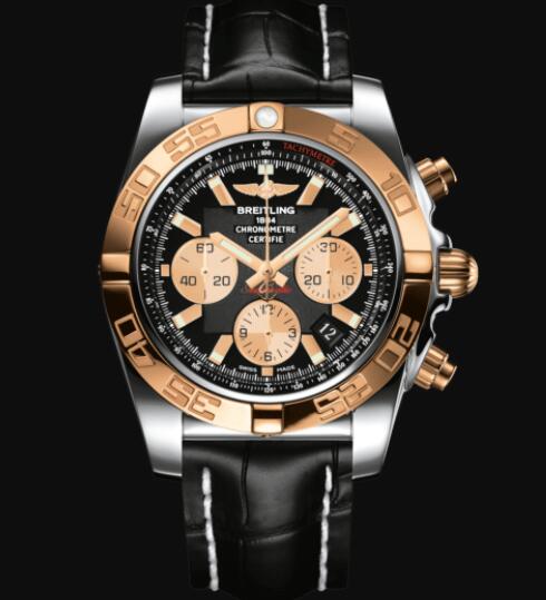 Review Replica Breitling Chronomat 44 Stainless Steel & 18k Rose Gold - Black Watch CB0110121B1P1 - Click Image to Close