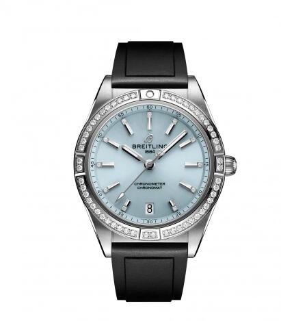 Review Breitling Chronomat Automatic 36 South Sea Stainless Steel White Gold Diamond Ice Blue Replica Watch G10380591C1S1 - Click Image to Close