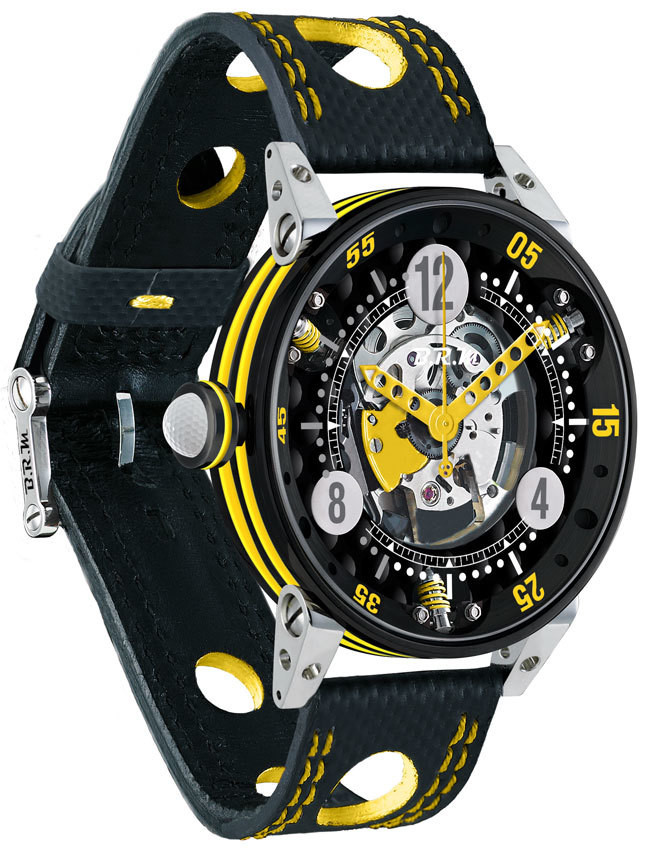 Review Brm Gulf Watch Replica BRM Golf Black Skeleton Dial Yellow GF6-44-SA-N-SQ-AJ