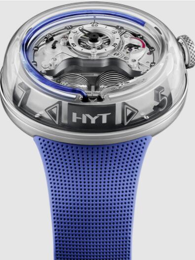 Review HYT H5 Blue fluid Replica Watch H02352 - Click Image to Close