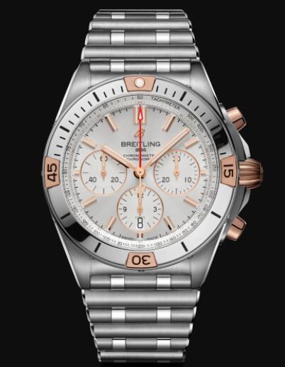 Review Replica Breitling Chronomat B01 42 Stainless Steel & 18k Red Gold - Silver Watch IB0134101G1A1 - Click Image to Close