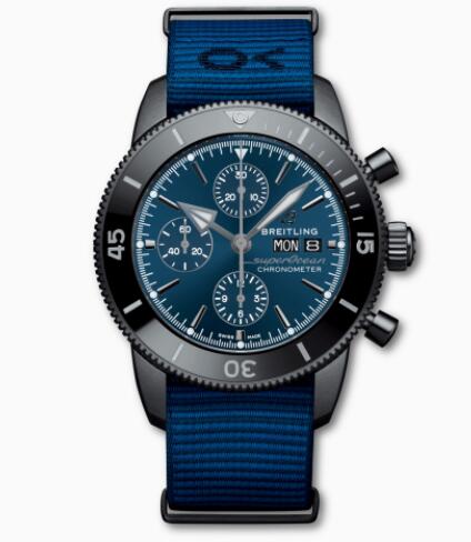 Review Breitling Superocean Heritage Chronograph 44 Outerknown DLC-Coated Stainless Steel Blue M133132A1C1W1 Replica Watch - Click Image to Close