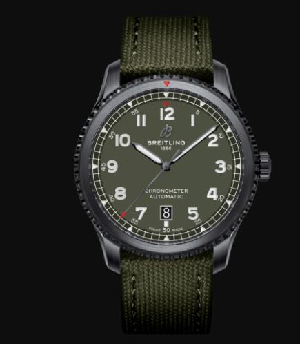 Review Breitling Aviator 8 Automatic 41 Black Steel Curtiss Warhawk DLC-Coated Stainless Steel - Green Replica Watch M173152A1L1X1