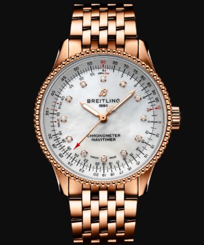 Review Breitling Navitimer Automatic 35 18k Red Gold - Mother-Of-Pearl Replica Watch R17395211A1R1