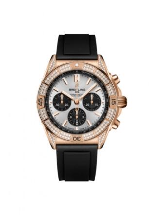 Review Breitling Chronomat B01 42 Red Gold - Diamond Silver Rubber Replica Watch RB0134721G1S1