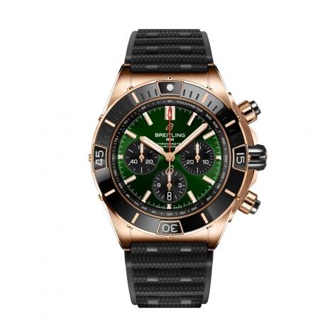 Review Replica Breitling Super Chronomat B01 44 Red Gold Green Rubber Rouleaux Watch RB01361A1L1S1 - Click Image to Close