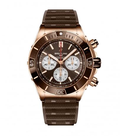 Review Breitling Super Chronomat B01 44 Red Gold Brown Rubber Rouleaux Replica Watch RB0136E31Q1S1