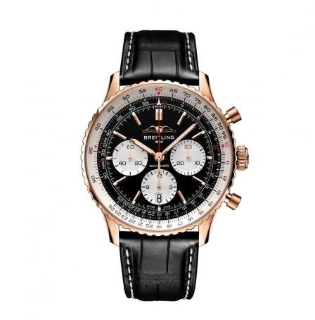 Review 2022 Breitling Navitimer B01 Chronograph 43 Red Gold Black Alligator Folding Replica Watch RB0138211B1P1