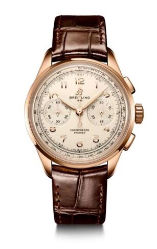 Review Breitling Premier Heritage B09 Chronograph 40 Red Gold Silver Replica Watch RB0930371G1P1 - Click Image to Close