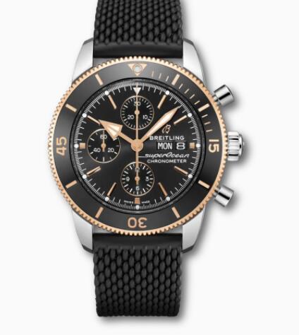 Review Breitling Superocean Heritage Chronograph 44 Stainless Steel & 18k Red Gold Black U13313121B1S1 Replica Watch - Click Image to Close