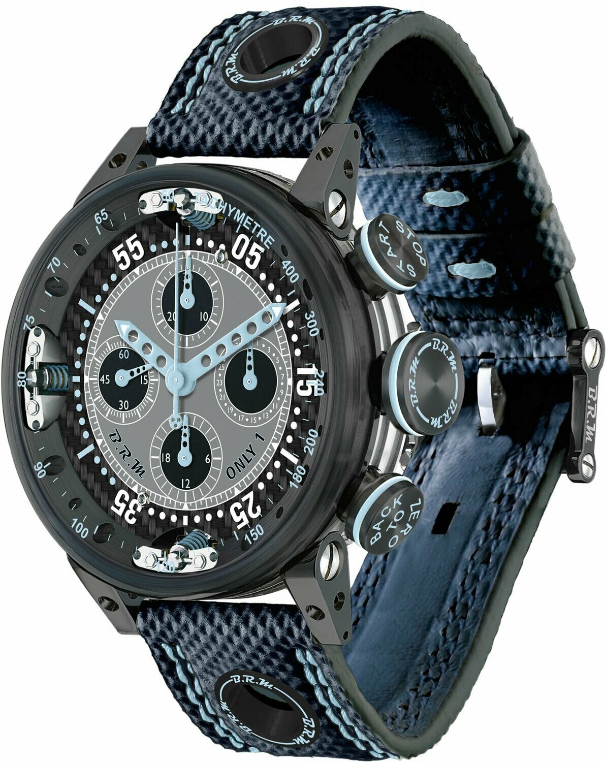 Review High Quality B.R.M Replica Watches For Sale BRM Chronograph Quantieme Perpetual Black Blue V12SA-46-DTQ-BLC