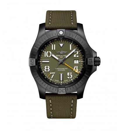 Review Replica Breitling Avenger Automatic GMT 45 Night Mission Green Military Pin Watch V323952A1L1X1