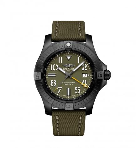 Review Replica Breitling Avenger Automatic GMT 45 Night Mission Green Military Folding Watch V323952A1L1X2